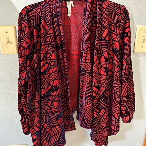 Pink Owl Red Velvet Blue Print Open Shawl Size Small - Picture 3 of 13